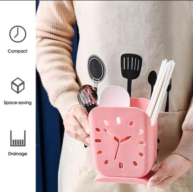 Clock Plastic Cutlery Holder, Storage Rack For Chopstick Fork Spoon Spatula, Countertop Organizer, Kitchen Gadgets With Drain Design, Plastic Knife Holder Clock Plastic Cutlery Holder, Storage Rack For Chopstick Fork Spoon Spatula, Countertop Organizer, Kitchen Gadgets With Drain Design, Plastic Knife Holder